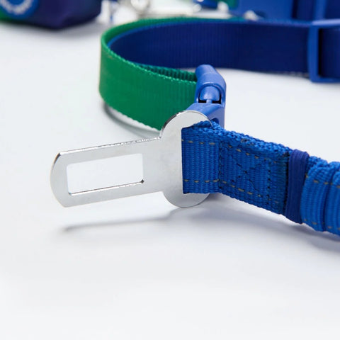 Multipurpose Seatbelt Handsfree Leash & Poop Bag Holder Set - Lime Wave