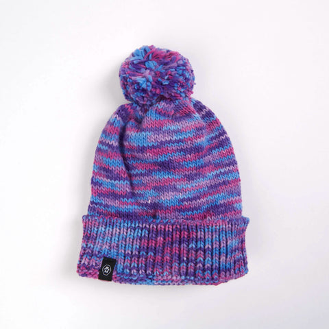 Human Pompom Hat - Purple & Lavender