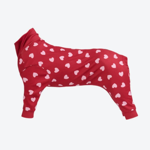 Dog Pajama - Red Hearts