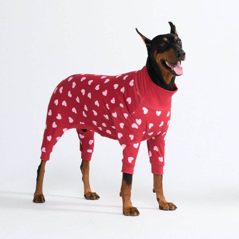 Dog Pajama - Red Hearts