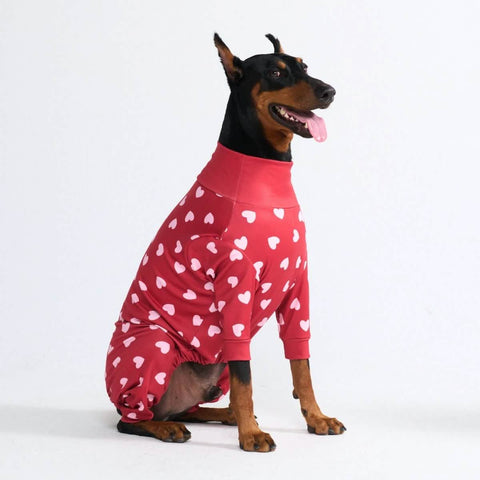 Dog Pajama - Red Hearts