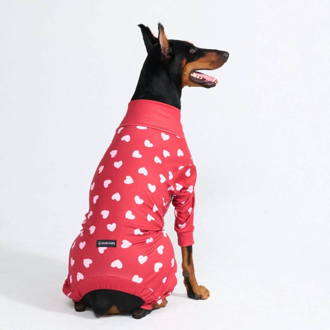 Dog Pajama - Red Hearts