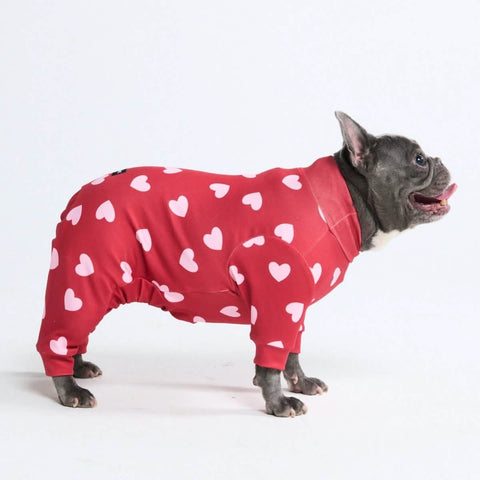 Dog Pajama - Red Hearts